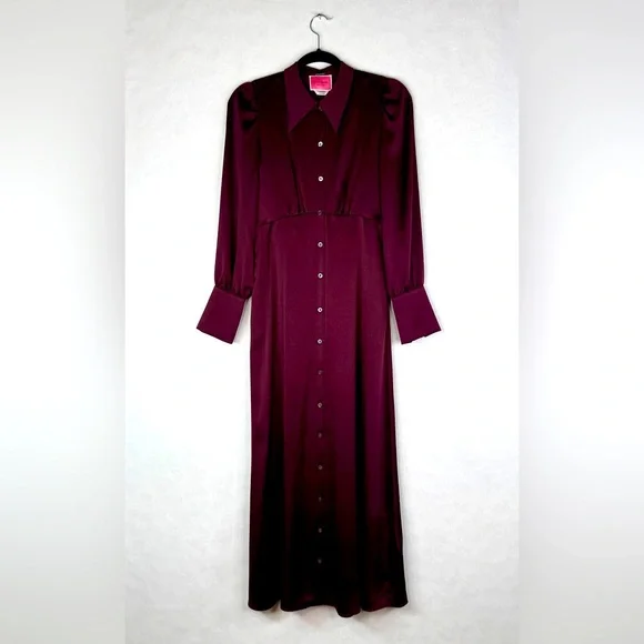 KATE SPADE COLLECTION Satin Midi Shirtdress in Candied Fig - NJMUA864 - Sz 0 - Picture 4 of 12